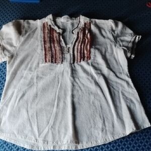 Source Unknown Cream Blouse with Brown Details